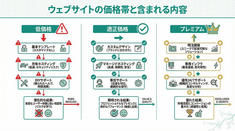価格帯別のWeb制作内容比較図