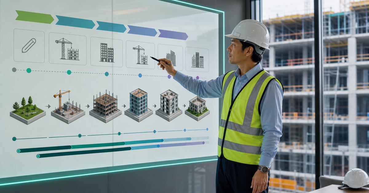 建設サービスの工程と役割分担をわかりやすく示すページ構成