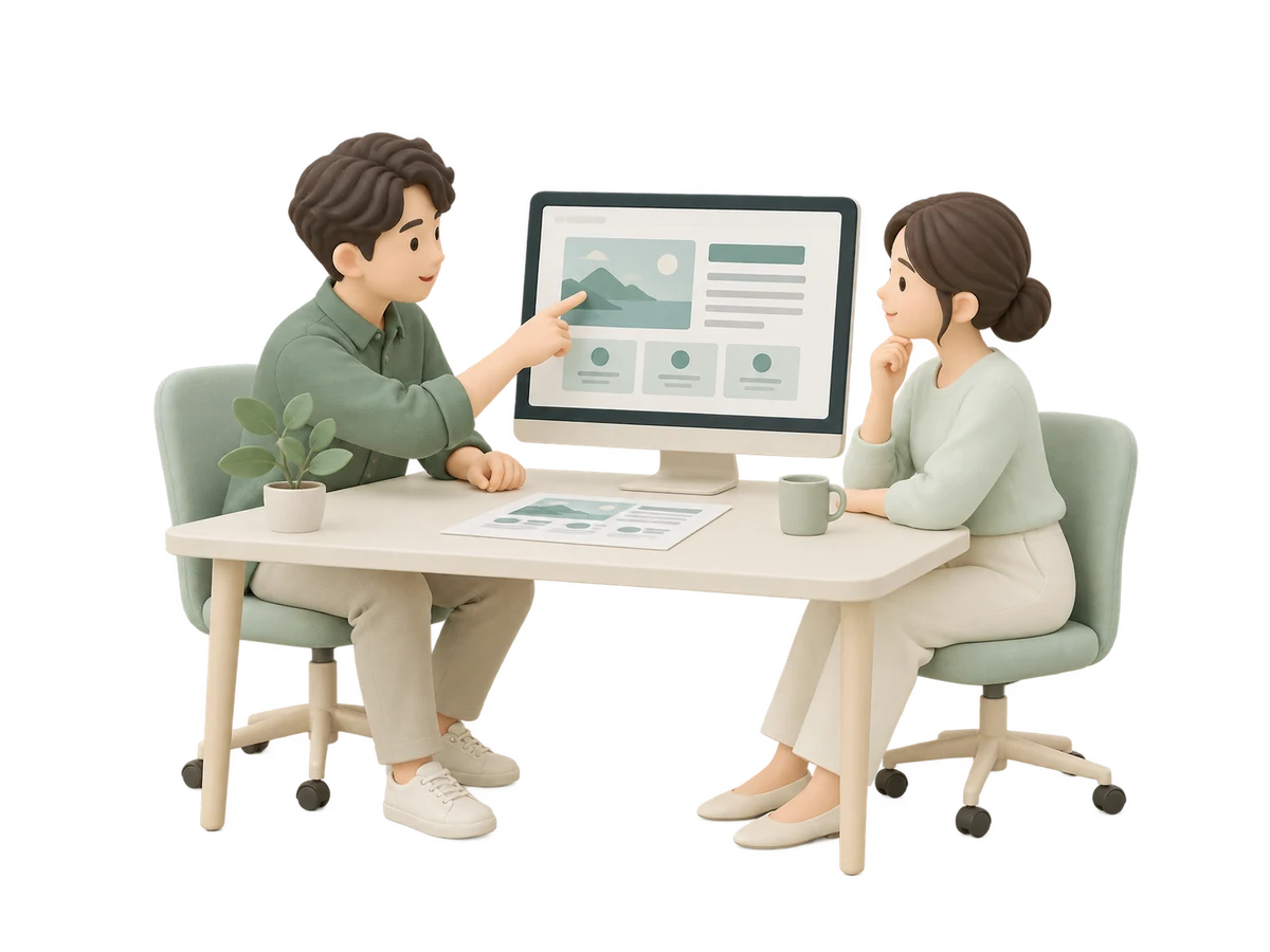 担当者とWebサイトの構成を確認するイラスト
