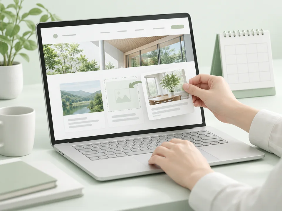 Webページの写真を差し替え、掲載情報を更新するイメージ
