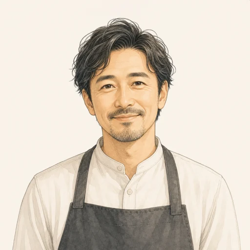 株式会社Muu様をイメージした40代男性のコーヒーショップオーナー風イラスト